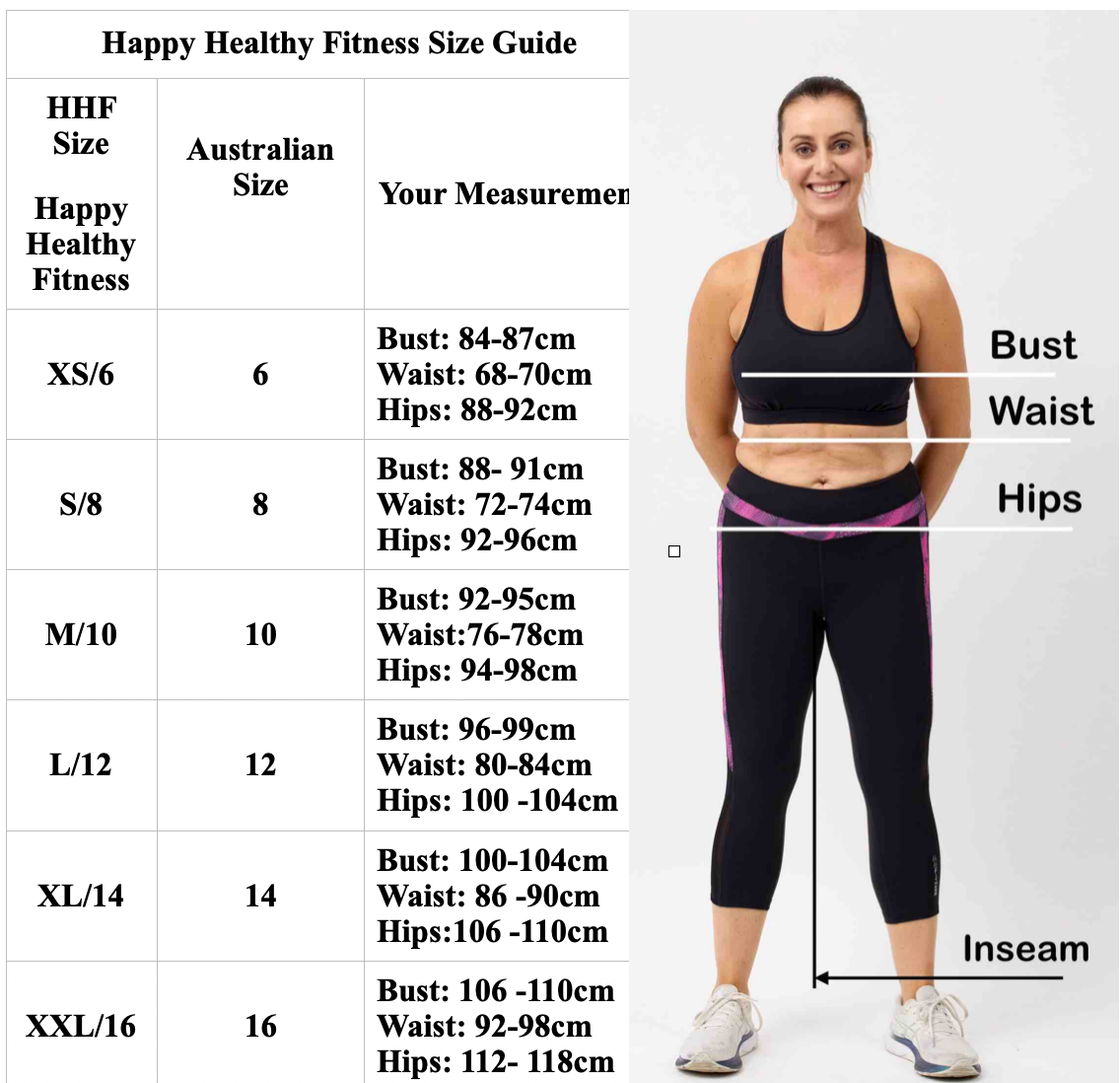 Top size and measurement guide